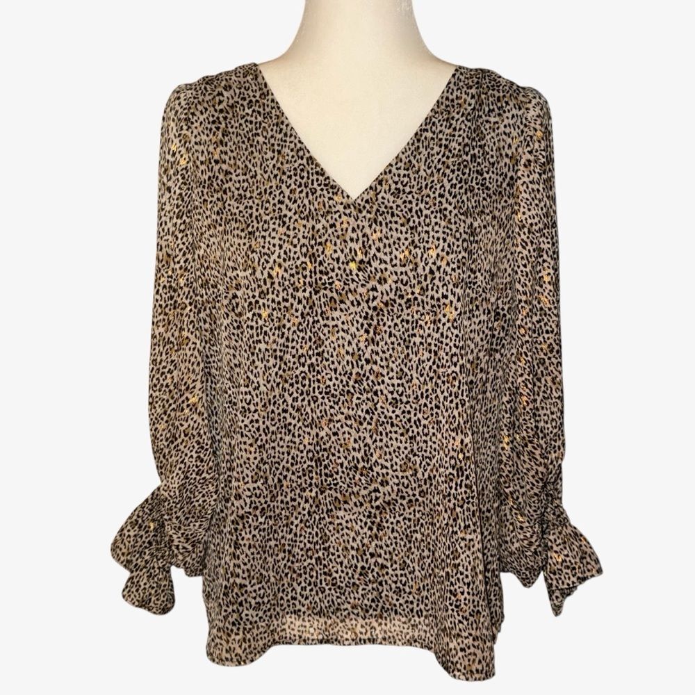 Vince Camuto Leopard Animal Print V-Neck Blouse